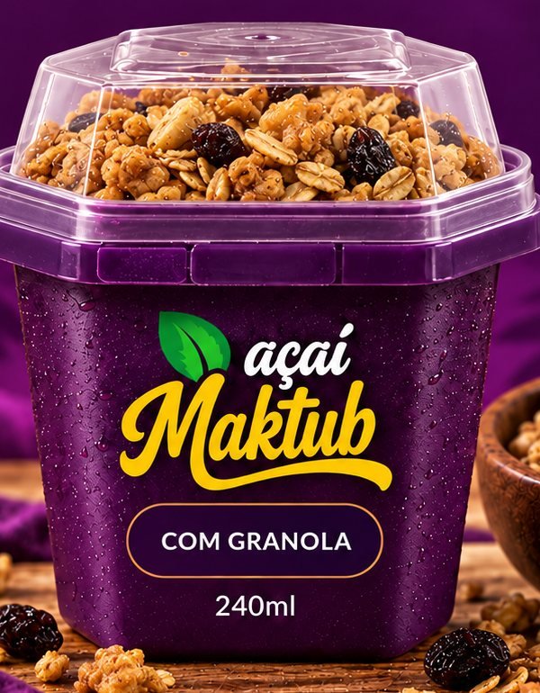 Pote de Açaí Maktub com granola na tampa, 240 ml